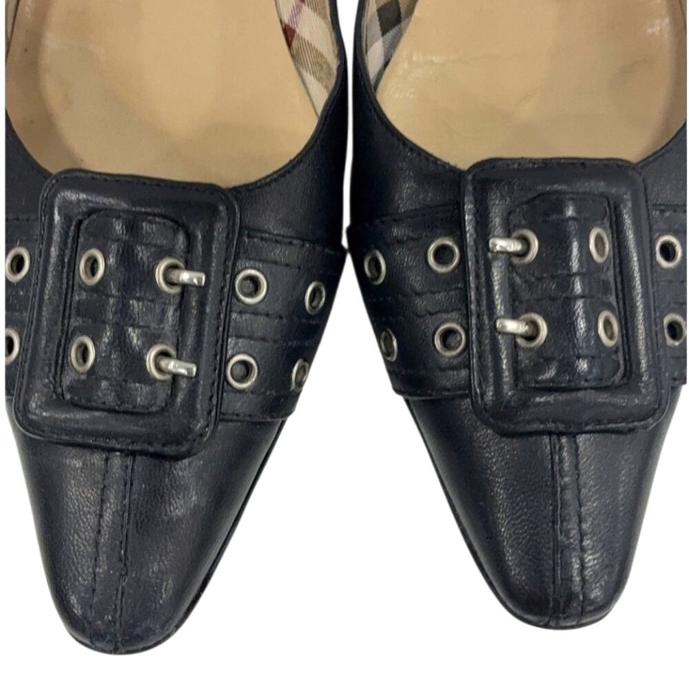 Burberry Vintage Pointed Toe Black Leather Buckle Low Heel Flat (EUR 40) - Picture 9 of 9